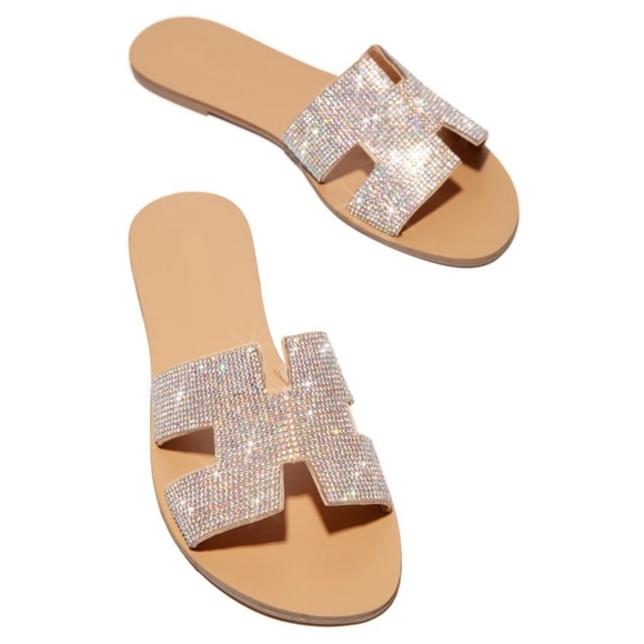 Last Size 6 💎Nude Rhinestone Embellished Sandals - Picture 6 of 8